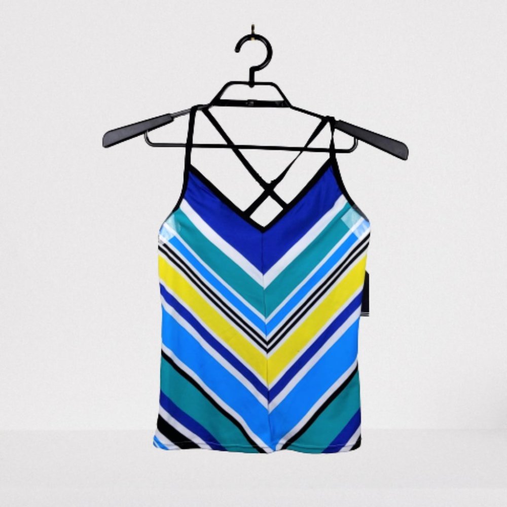 Nautica S V-Neck Striped Blue Tankini Top
